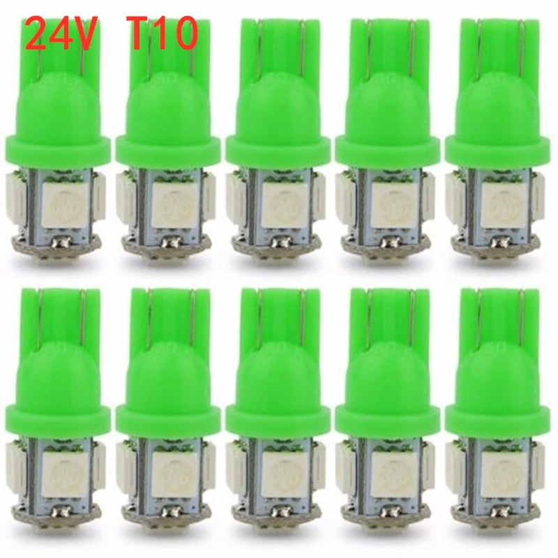 10 шт. зеленые светодиодные лампы T10 W5W 5050 5SMD 168 194 192 DC 24 В для номерного знака