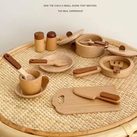 childrens log wooden kitchen toy set pretend play simulation tableware miniature mini food educational toy gift for childrenhot