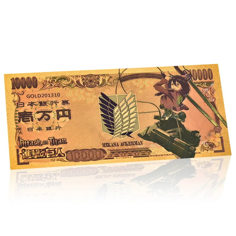 

Japan Anime Attack on Titan Commemorative Banknotes Gold Foil Cosplay Props Eren Jager Mikasa Ackerman