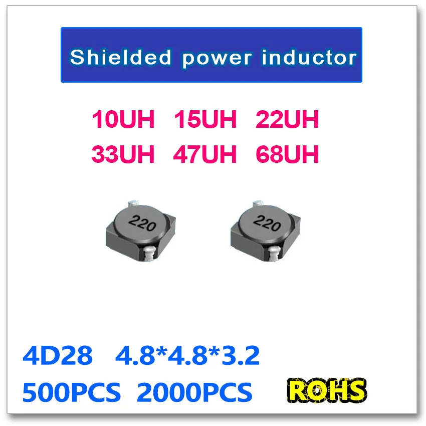 

JASNPROSMA SMD силовой индуктор 4D28 500 шт 2000 шт 10UH 15UH 22UH 33UH 47UH 68UH 100 150 220 330 470 680 4,8*4,8*3,2 мм
