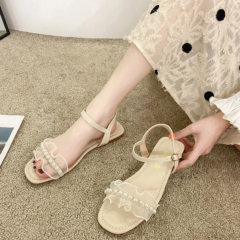 

2021 Summer Low Sandals Woman Leather Clear Heels Suit Female Beige Womens Shoes Low-heeled Retro New Fashion Flat Comfort Blac