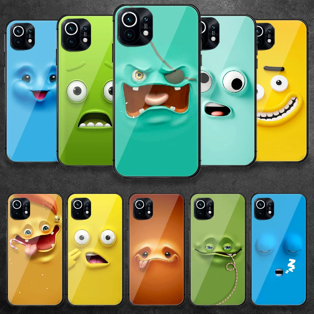 

Funny Cute Face Cartoon Tempered Glass Phone Case Cover For Xiaomi Mi Poco A F X 2 3 8 9 10 11 T Pro Lite Ultra Max Nfc Coque