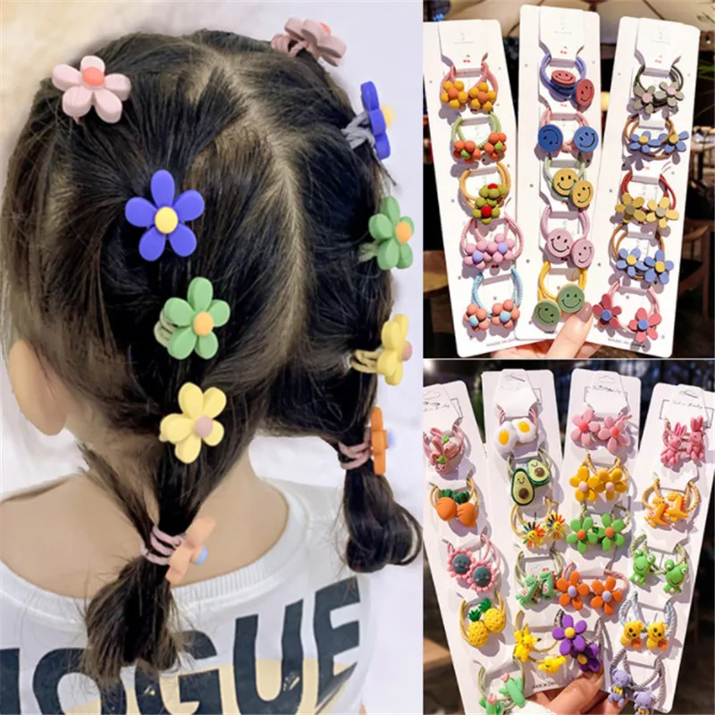 

10PCS Children's Cartoon Fruit Flower Animal Rainbow Elastic Baby Hair Tie Fashion Cute Girl Ponytail Head Rope Hair Accessories