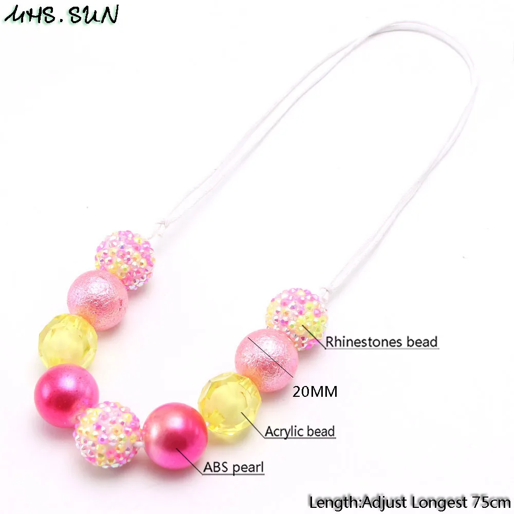 MHS.SUN New design baby chunky beads necklace diy red color bubblegum beaded necklace for kids girls adjustable rope jewelry 1pc