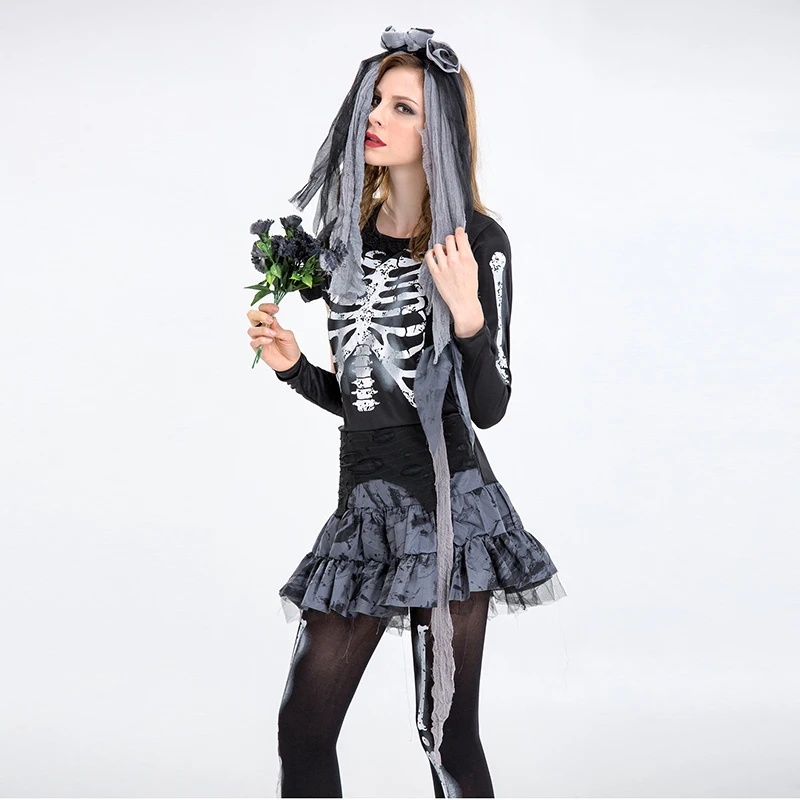 

Adult Women Corpse Ghost Bride Cosplay Costume Walking Dead Zombie Vampire Skeleton Costume Girls Scary Horror Halloween Costume