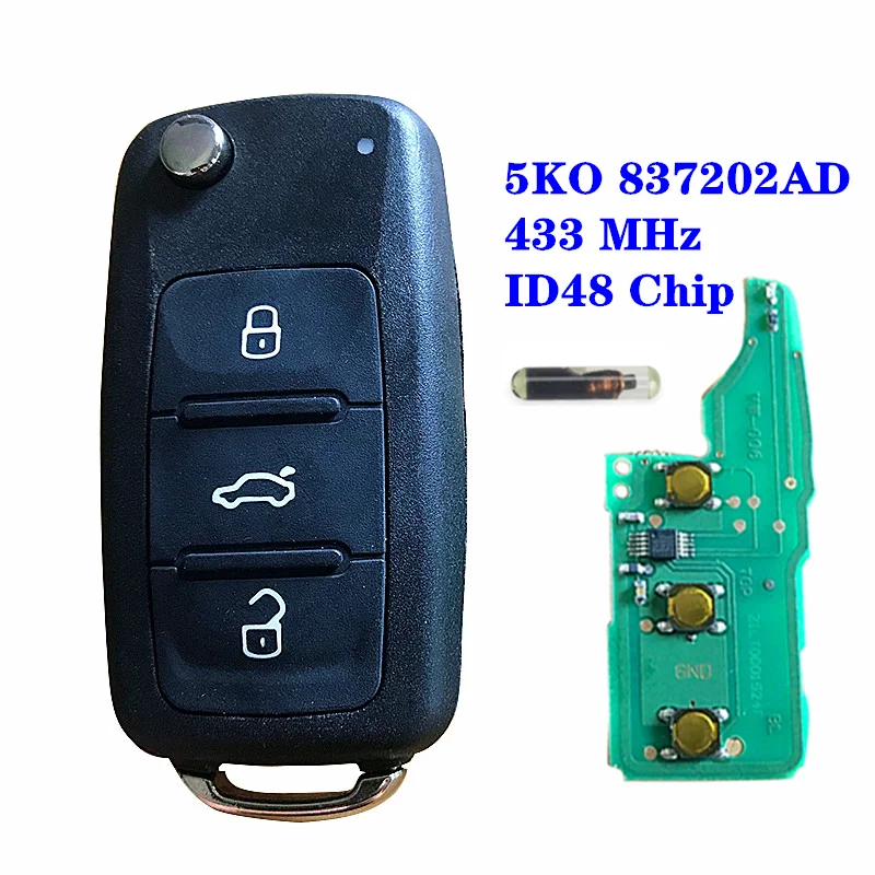 Ключ с тремя кнопками для VOLKSWAGEN Caddy Eos Golf Jetta Beetle Polo Up Tiguan Touran 5K0837202AD 5K0 837 202 AD on.