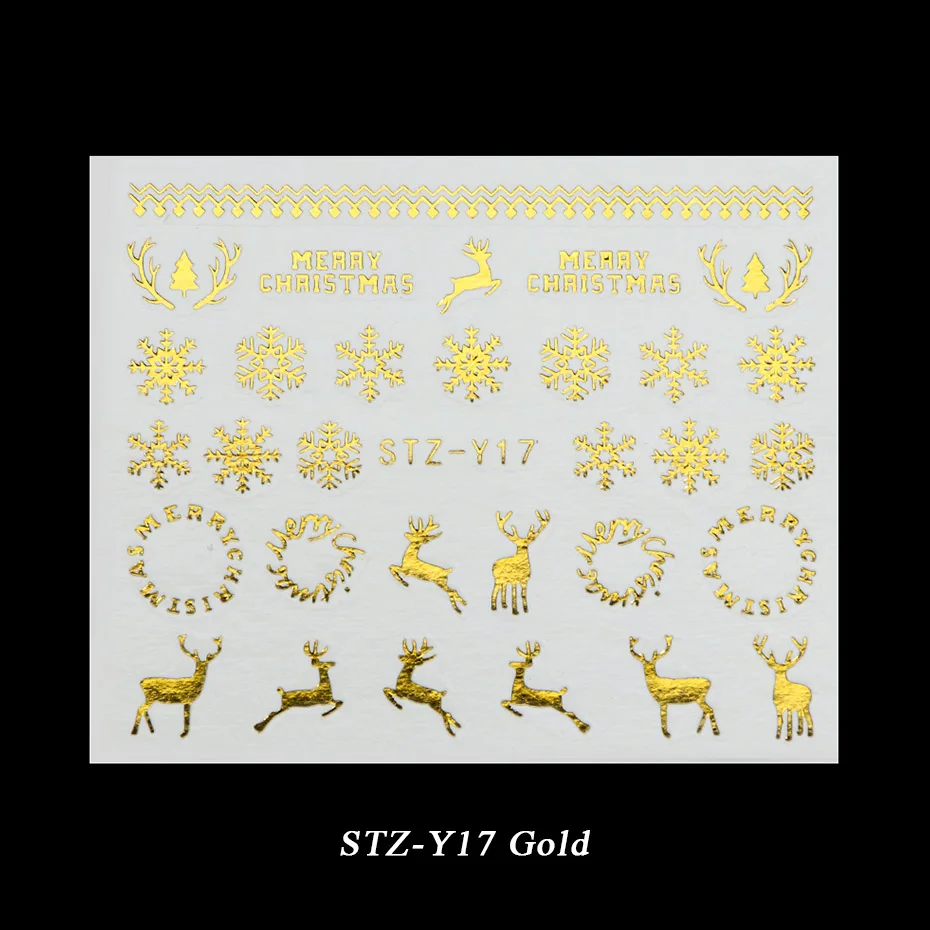 STZ-Y17 Gold 1 лист металла Золото Серебро слайдер Рождество Снежинка воды стикер для маникюра DIY 3D полный обёрточная бумага кончик ногтей лак BESTZ-YA-1 - Цвет: STZ-Y17 Gold