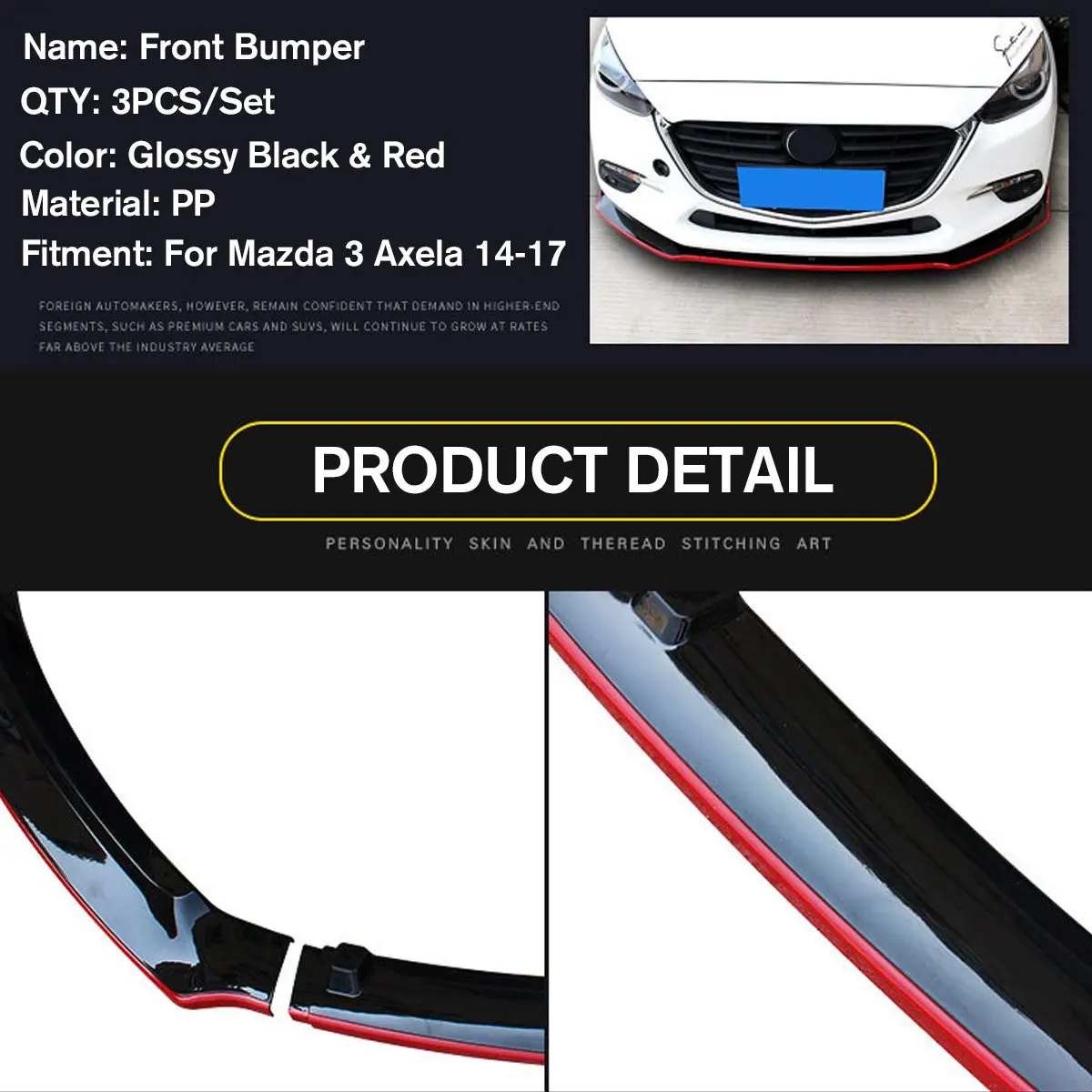 for Mazda 3 Axela sedan Front lip-17 appearance ABS plastic three-section front shovel front spoiler decorative auto par