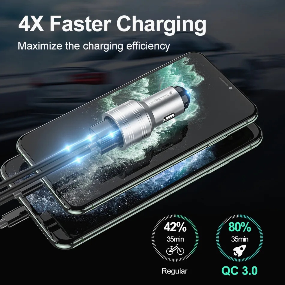 Автомобильное зарядное устройство QC 3 0 для iPhone Samsung Xiaomi быстрая зарядка мобильный