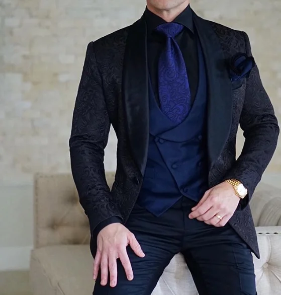 Mens Wedding Suits 2019 Italian Design Custom Made Black Smoking Tuxedo Jacket 3 Piece Groom Terno For Men | Мужская одежда