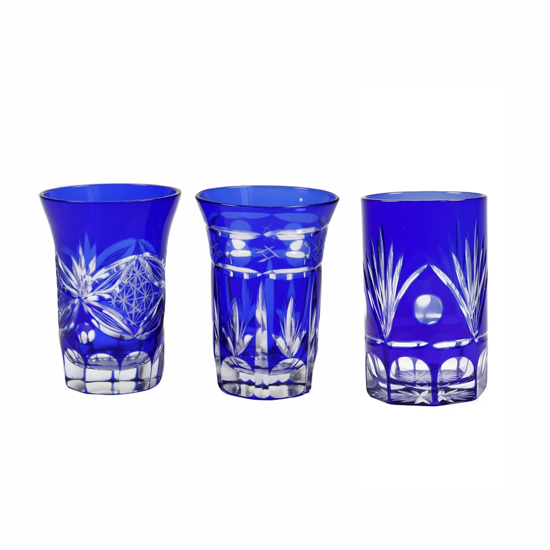 

2 Pieces 80ml Edo Kiriko Blue Shot Glasses Shochu Sake Whiskey Glass Tumbler Handcraft Hand Made Overlay Cup