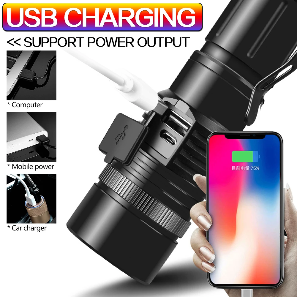 Светодиодный фонарик XHP50 на 18650/26650 лм тактический фонарь с USB зарядкой и 5 режимами