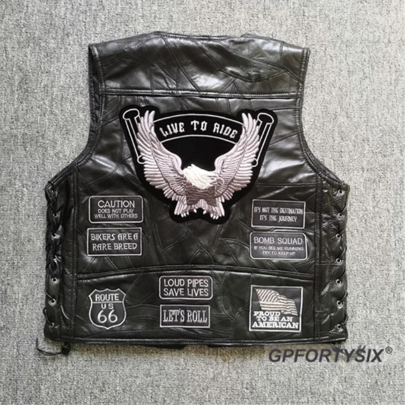 Классический кожаный жилет в стиле ретро повседневный мотоциклетный Мужская