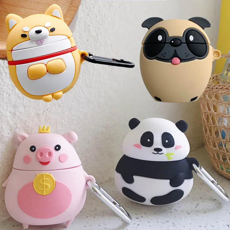 

For Apple AirPods Pug Corgi Puppy Dog Case 3D Cute Cartoon Fat Crown Money Pig Panda Wireless Earphone Cover for Airpods 2 Shell
