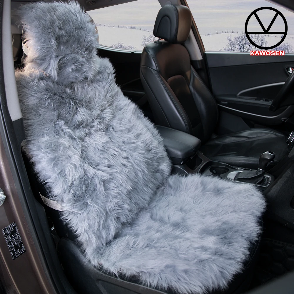 

KAWOSEN 100% Natural Fur Australian Sheepskin Car Seat Covers, Universal Wool Car Seat Cushion,Winter Warm F Seat Cover SWSC02