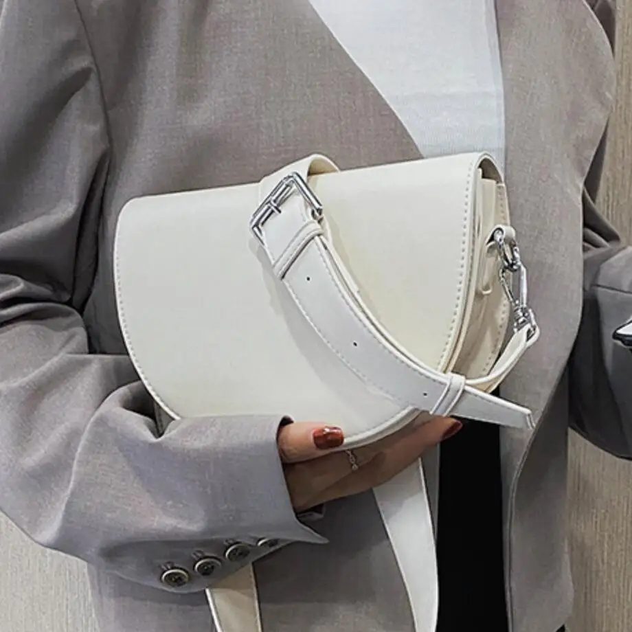 

Vintage Solid Color Messenger Bag Saddle New Quality PU Leather Women Handbag Wide Shoulder Strap Shoulder Bags