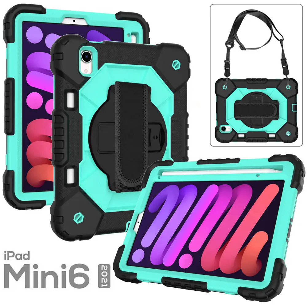 

Kids Safe Shockproof Heavy Duty Case For iPad mini 6 8.3 2021 mini6 iPad mini 6th Protective Stand Cover 360 Rotation Hand Strap