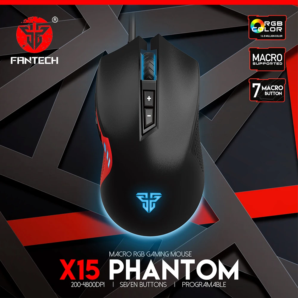 Новинка! Игровая мышь Fantech X15 7 кнопок 4800 DPI с USB кабелем игровая RGB для электронных