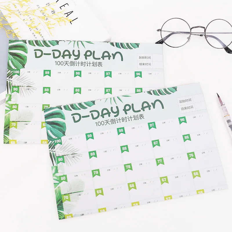 

2pcs 100 Day Countdown Calendar Learning Schedule Periodic Planner Table Gift Agenda Organizer for Kids Study Planning Learning