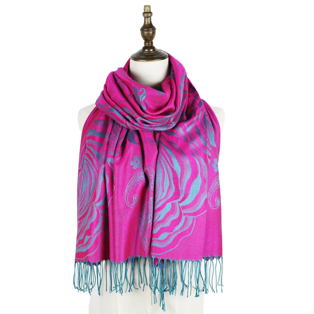 Spring Women Bandana Pashmina Fashion Scarf Rayon Stole Long Fringe Floral Wraps Shawls |