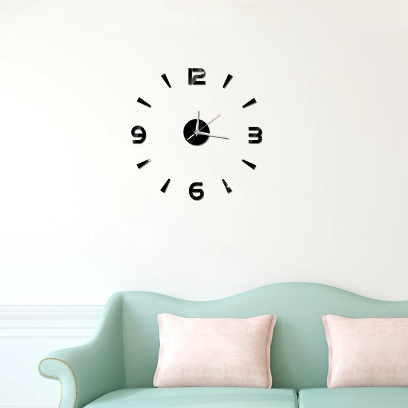 

3D Home Decor Quartz Diy Wall Clock Clocks Horloge Watch Living Room Fashion Acrylic Mirror Stickers Black
