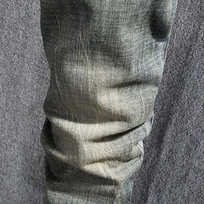 European Vintage Fashion Men Jeans Elastic Cotton Slim Fit Retro Ripped Jeans Men Distressed Designer Casual Denim Pencil Pants