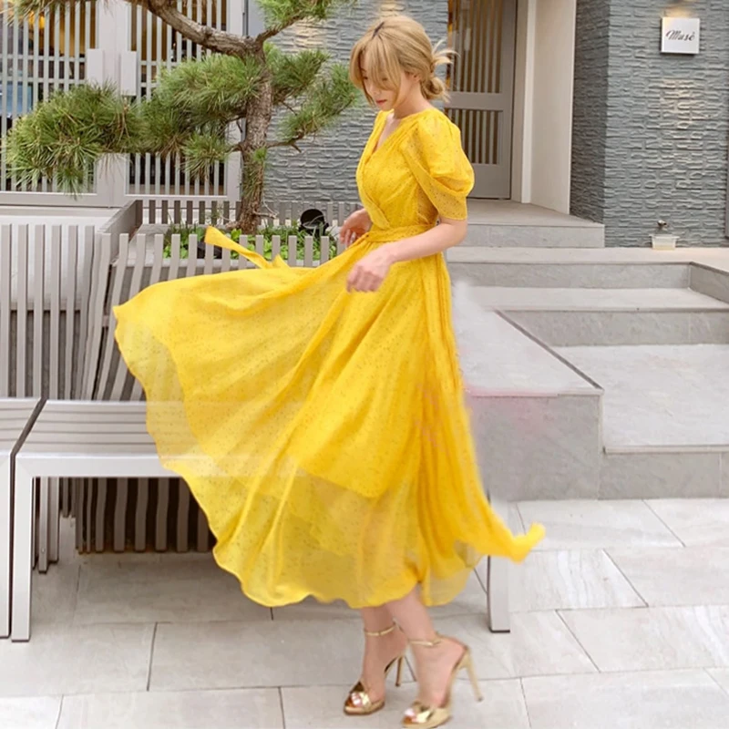 Платье с принтом TWOTWINSTYLE весеннее длинное платье до щиколотки коротким рукавом и