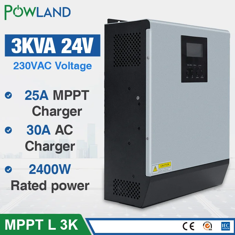 3KVA солнечный инвертор 2400W 24V 220V Гибридный Чистая Синусоидальная волна Встроенный
