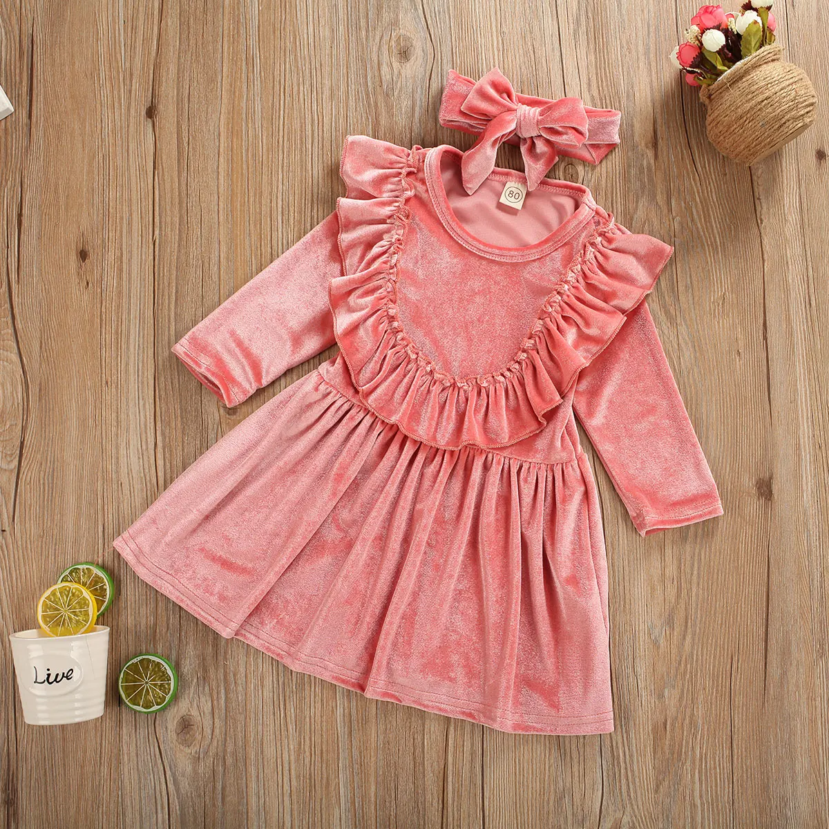 2019 одежда для малышей сезон весна-осень бархатное платье маленьких девочек