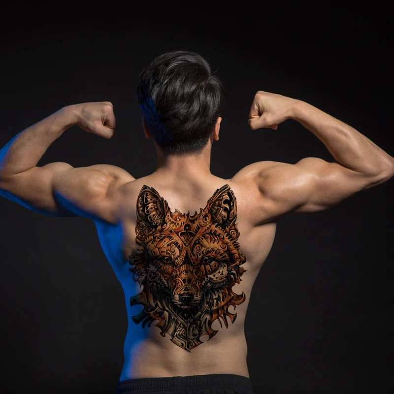 Большая татуировка на грудь спины большие тату наклейки рыба Волк тигр дракон