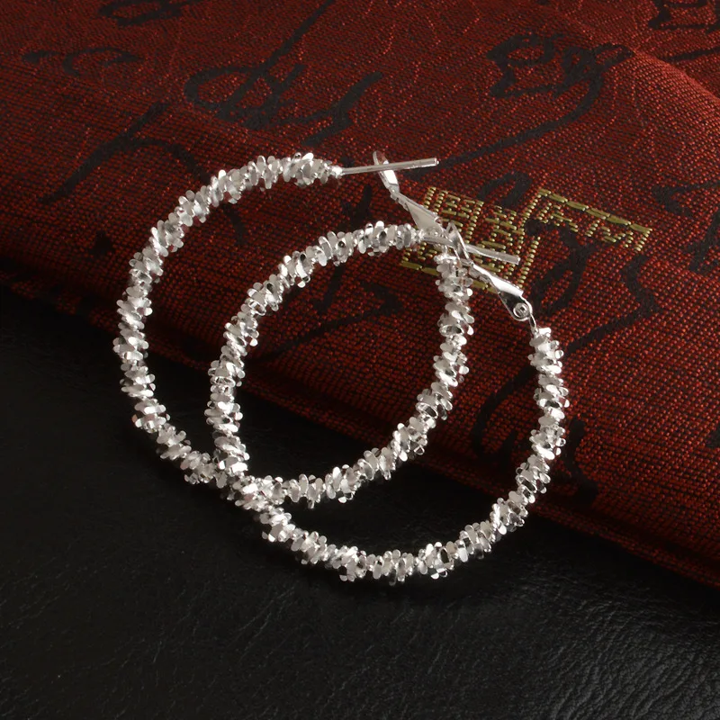 

Classic Women Big Size Hoop Earring Luxury Silver Color Earrings Wedding Fashion Jewelry Womens Accessories for Female Gift