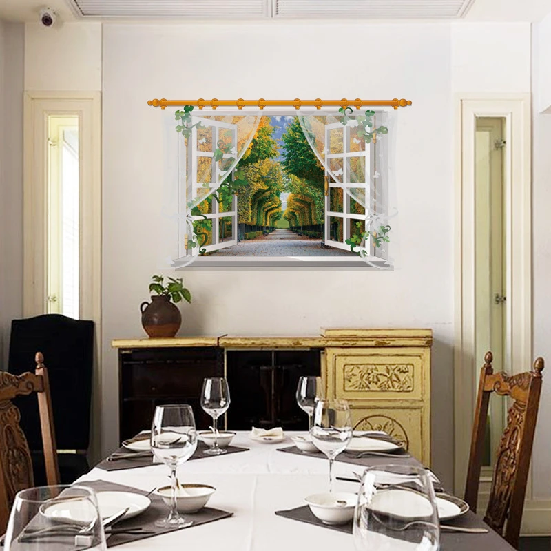 

Beautiful Tree Shade Road 3d Window Wall Stickers For Shop Home Decoration Diy Summer Scenery Wall Mural Art Pvc Decals