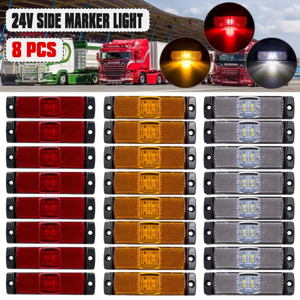 

8pcs 4 LED 24V Side Marker Rear Car External Warning Light Clearance Turn Signal Indicator Position Lamp Trailer Truck Lorry Van