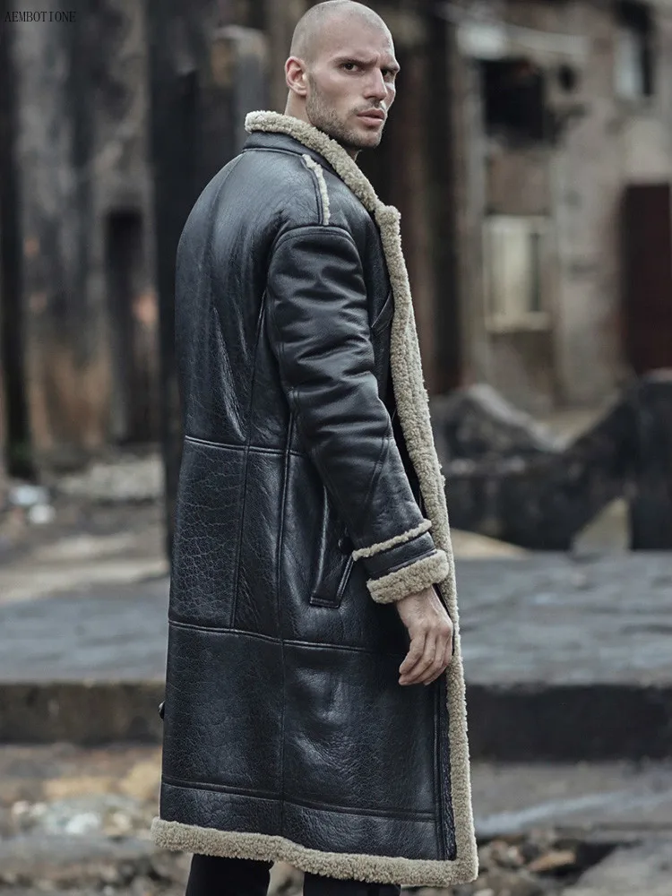 Новая натуральная овчина шуба из натуральной кожи Мужская Повседневная зимняя