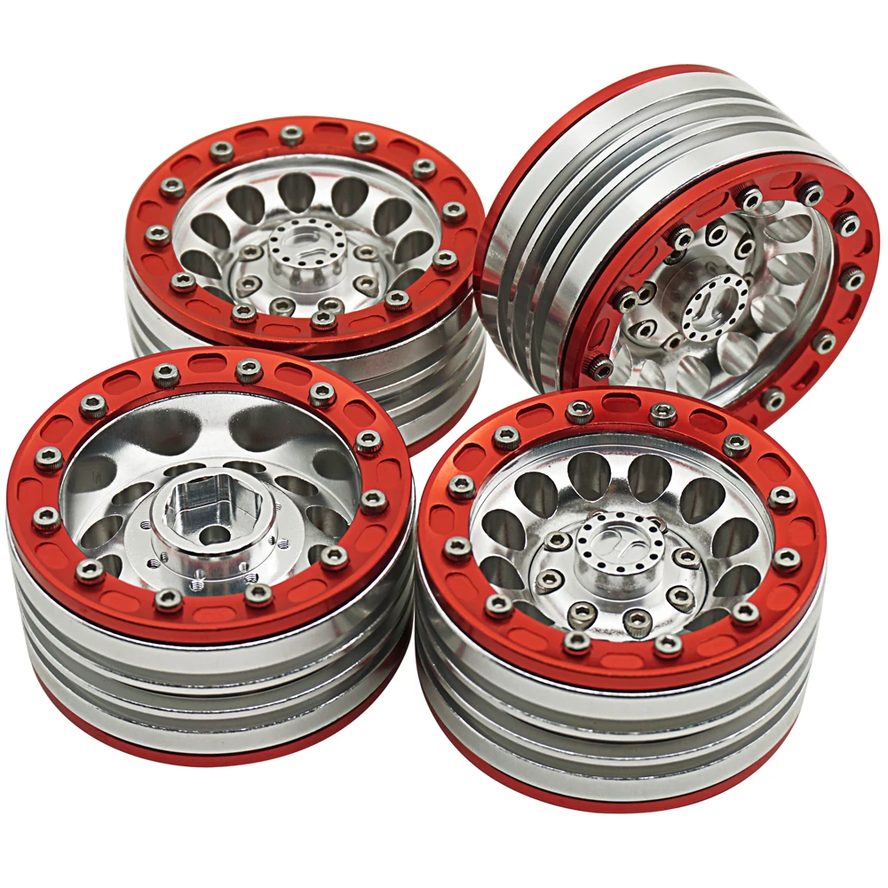 

Silver Red Metal Alloy 27mm Thickness 1.9 inch Beadlock Wheel Rims for Axial SCX10 TAMIYA CC01 D90 D110 1/10 RC Crawler Car Part