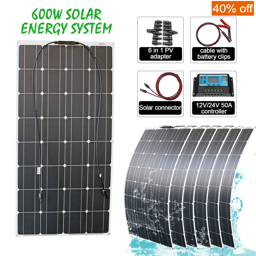 Гибкая 100 Вт 6 шт. 600 солнечная панель с решеткой система зарядки батареи легкий DIY