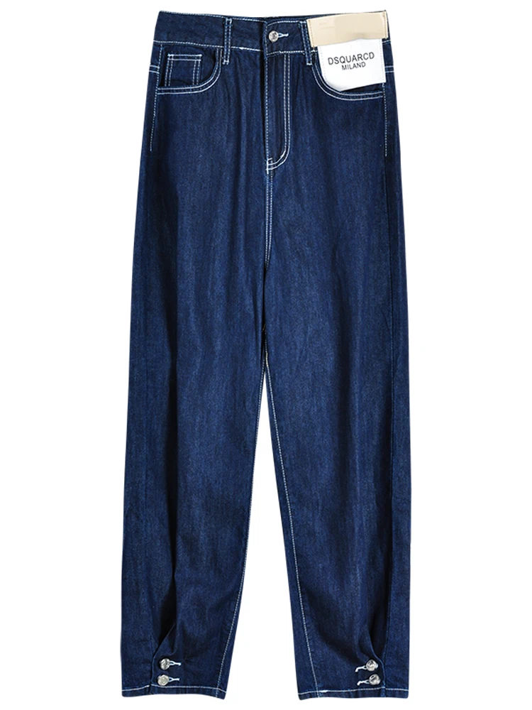 

2020 new high waist slim wide-leg straight leg pants loose thin all-match nine-point jeans women jeans