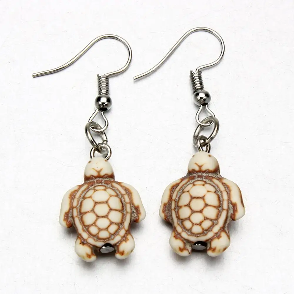 YingWu White Turtle Animal Turquoises Earrings for Women Stone Beads Dangle Earring Silver Tone Hook Jewelry | Украшения и