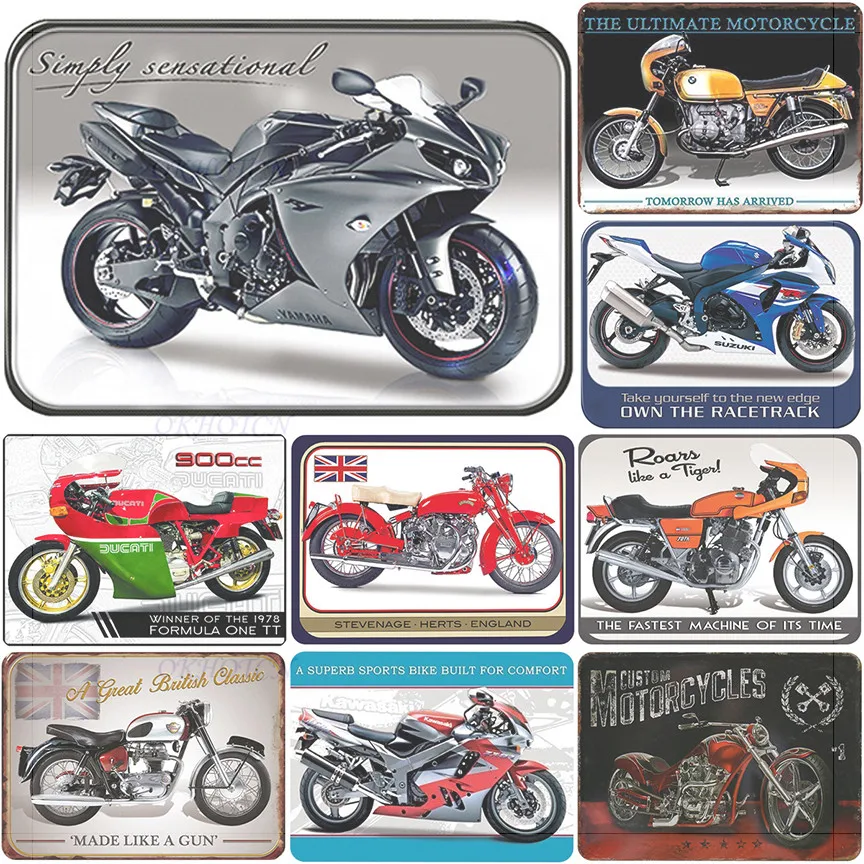 

Motorcycle Tin Plates Metal Signs Vintage Retro Iron Painting Wall Decoration for Bar Cafe Garage Home Gym Gas Station Shop