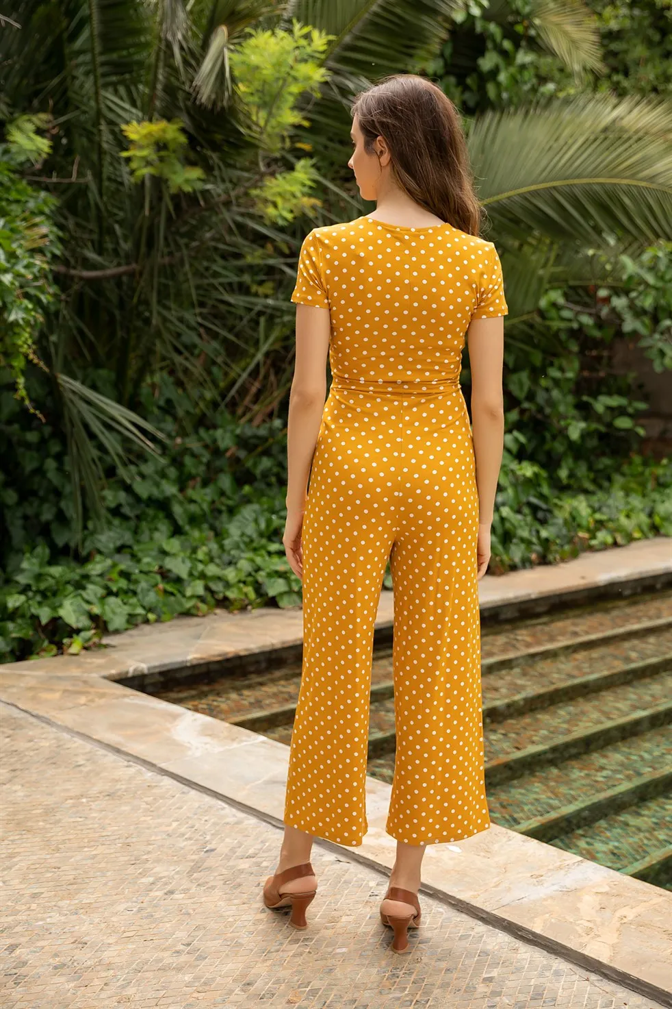

2021 Trend Elegant Women 'S Double Breasted Collar Polka Dot Jumpsuit-MUSTARD