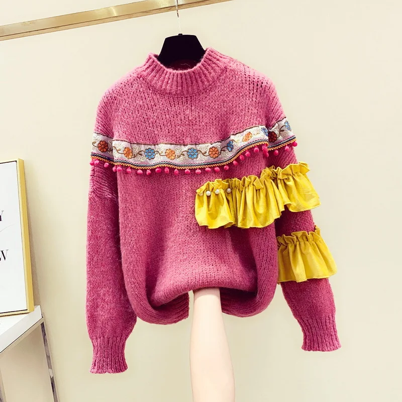 Half-turtleneck pullover women 2019 fall/winter new Korean version of loose thick needle student wool sweater tide | Женская одежда
