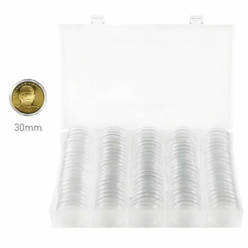 

100Pcs 27mm/30mm Coin Holder Capsules Box Storage Clear Round Display Cases Coin Holders