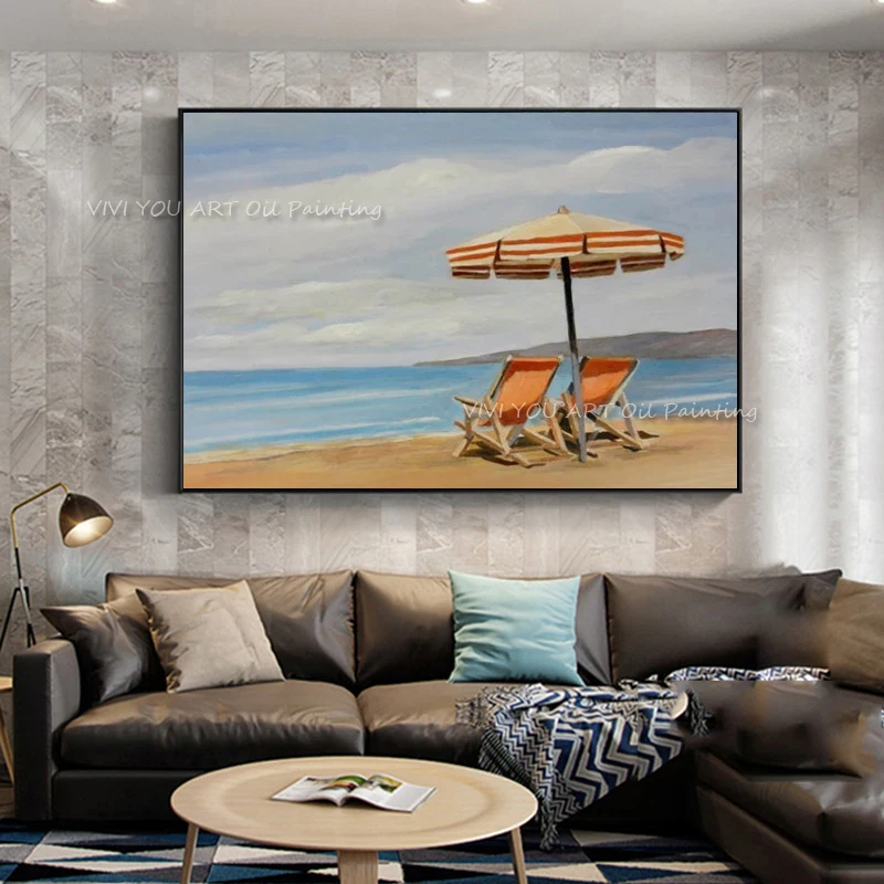 Новейший дизайн высокое качество ручная роспись принт пейзаж пляж небо море и