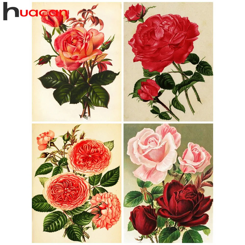 

Алмазная 5d картина Huacan с цветами розы, полноразмерная/круглая вышивка, мозаика с цветами, украшение для дома