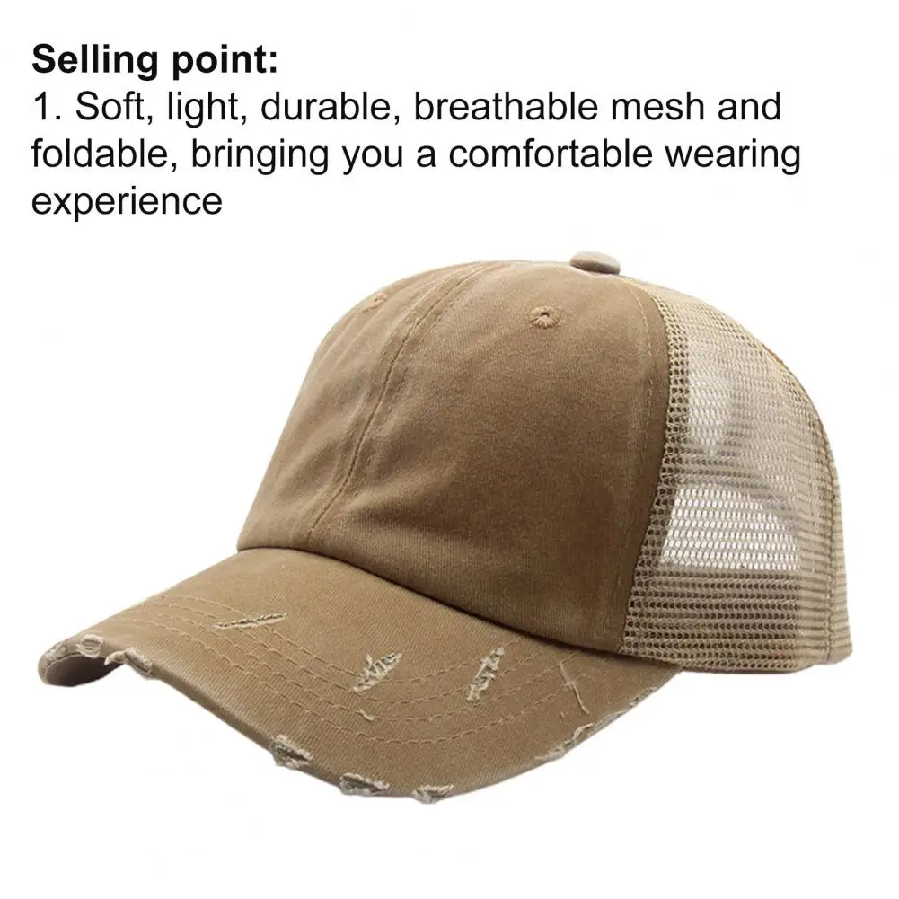 

Unisex Baseball Cap Mesh Wide Brim Anti Sun Ponytail Adjustable Peaked Hat for Outdoor Sports