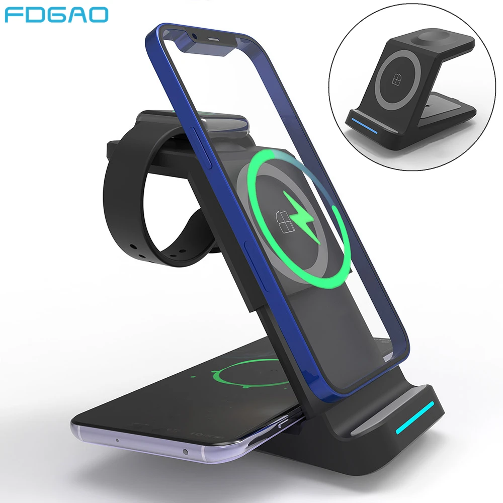 

FDGAO 3 in 1 Magnetic Wireless Charger For iPhone 13 12 11 XS XR X 8 QI 15W Fast Charging Stand for Apple Airpods Pro 3 iWatch 7