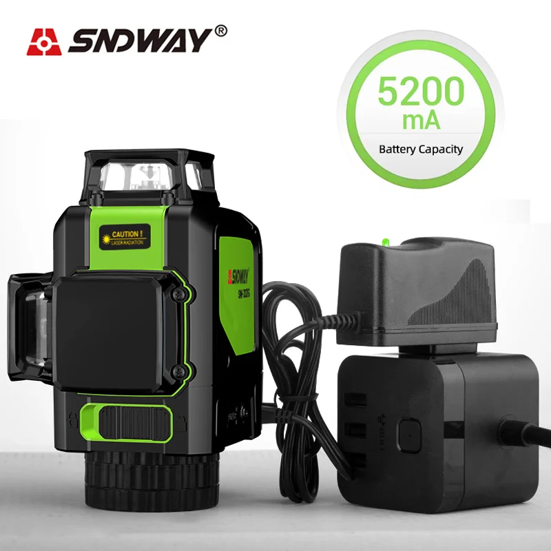 Лазерный уровень SNDWAY 3D вращающийся на 360 градусов зеленый красный луч