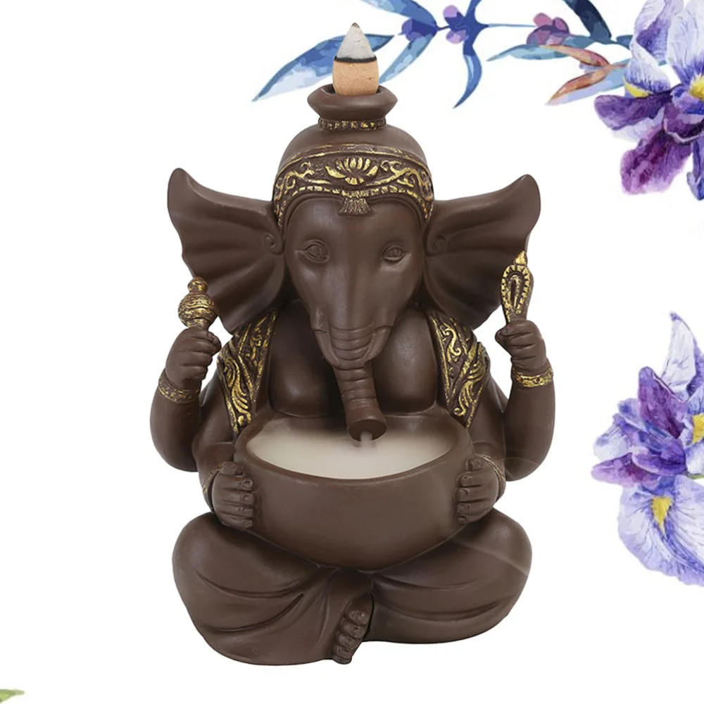 

Ceramic Ganesha Backflow Incense Burner Figurine Elephant God Statue Aroma Therapy Home Incense Holder Golden
