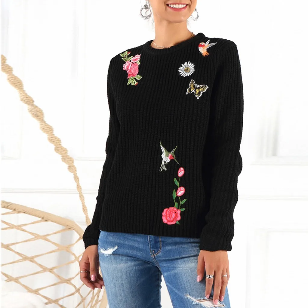 Женский трикотажный свитер с вышивкой Повседневный пуловер в китайском стиле