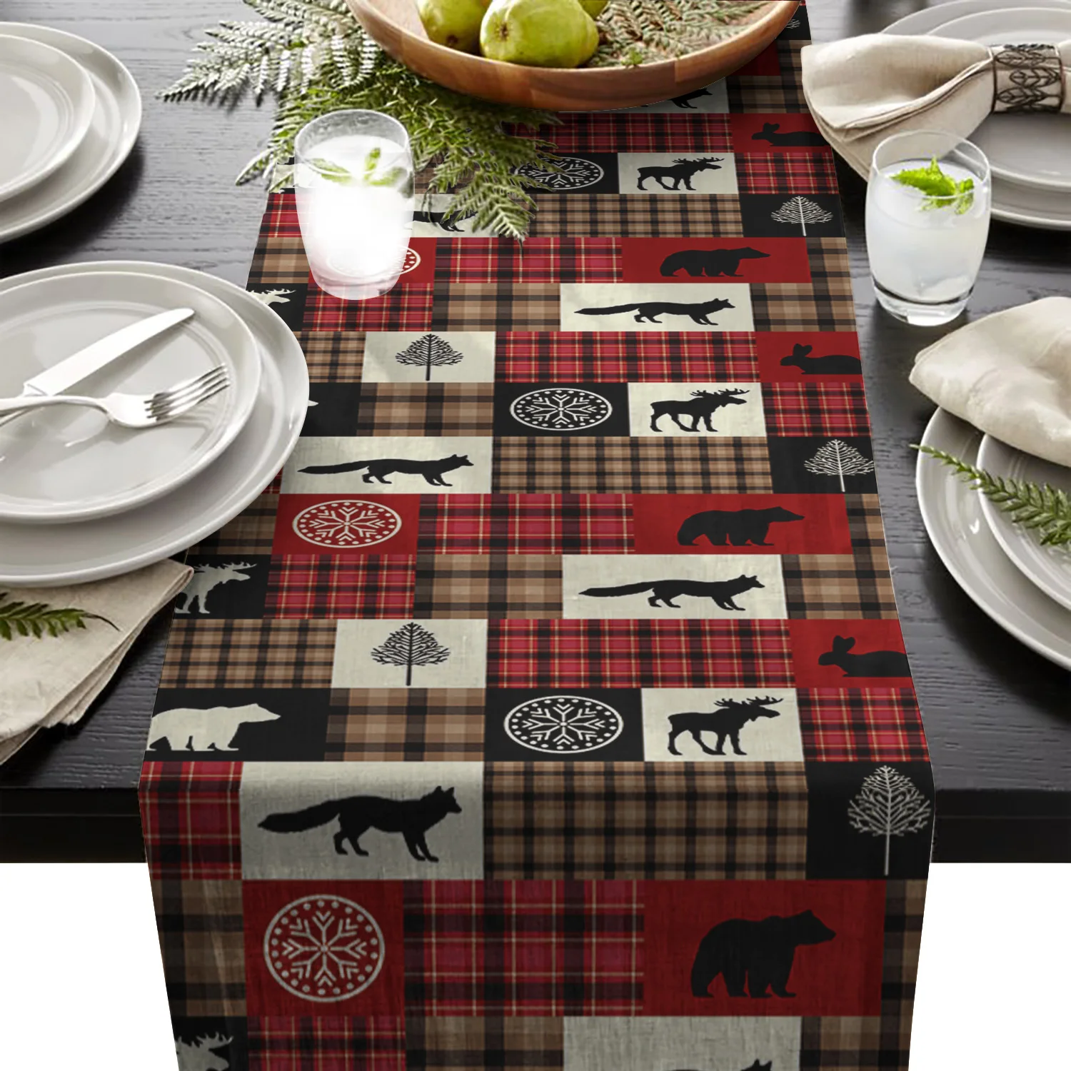 Рождественское животное волк буйвол красный проверенный Печатный стол бегунок